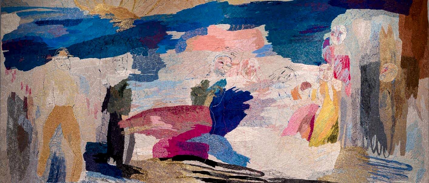 thread, fabric on canvas