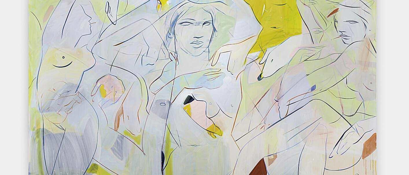 oil, marker pen and spray paint on canvas